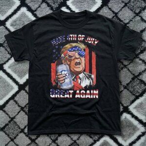 Funny Patriotic Beer Graphic T-Shirt Black USA Humor Party Tee